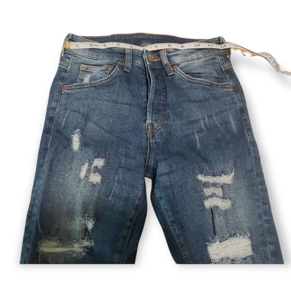H&M Dark Washed Distressed Skinny Couple Moulante & Denim Jeans - Size 28 - Picture 7 of 7